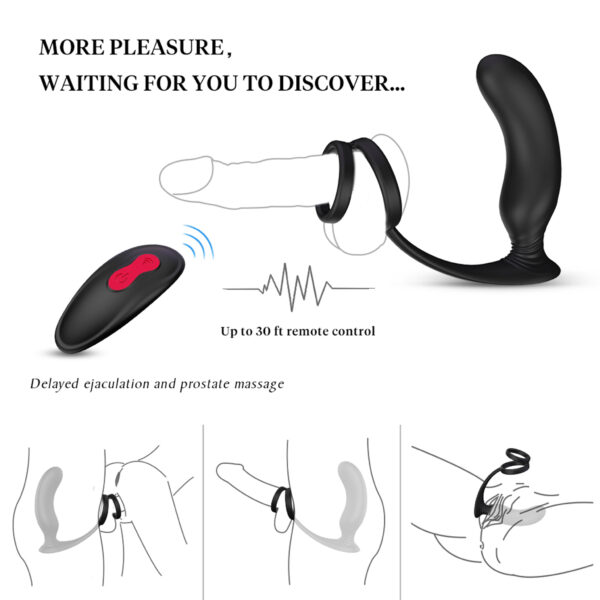 Lanco Prostate Vibrator with remote and rings (black) - Afbeelding 4