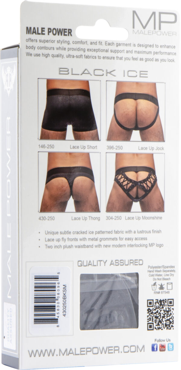 Black Ice Lace Up Thong - L/XL (Black) - Afbeelding 4