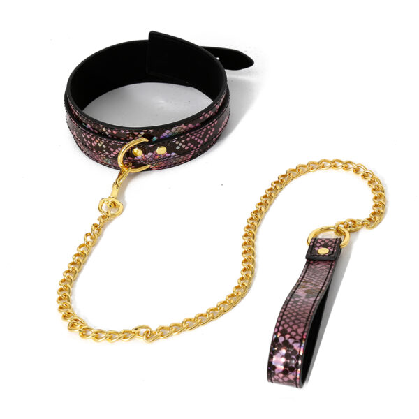 Snake PU Collar with Gold Chain Pink