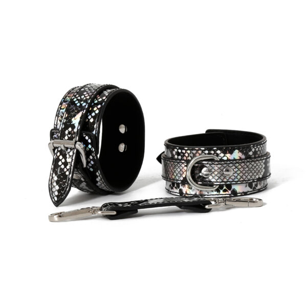 Snake PU Ankle Restraints Black/Silver