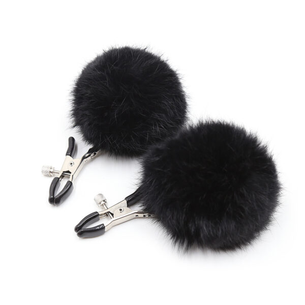 Nipple Clamps with Fluffy Ball Black