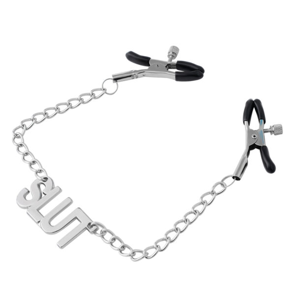 SLUT Nipple Clamps Chain  Silver/Black