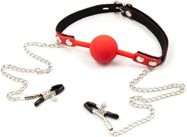 Silicone Gag / Nipple Clamps Black/Red