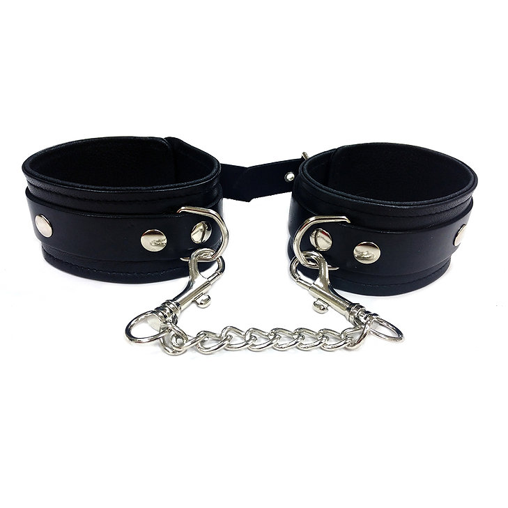 Leather Wrist Cuffs black Chains Black