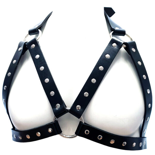 Leather Female Formed Chest Harness - OS - Black