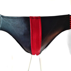 Leather Jocks with Stripes - OS - Black/Red