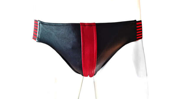 Leather Jocks with Stripes - OS - Black/Red
