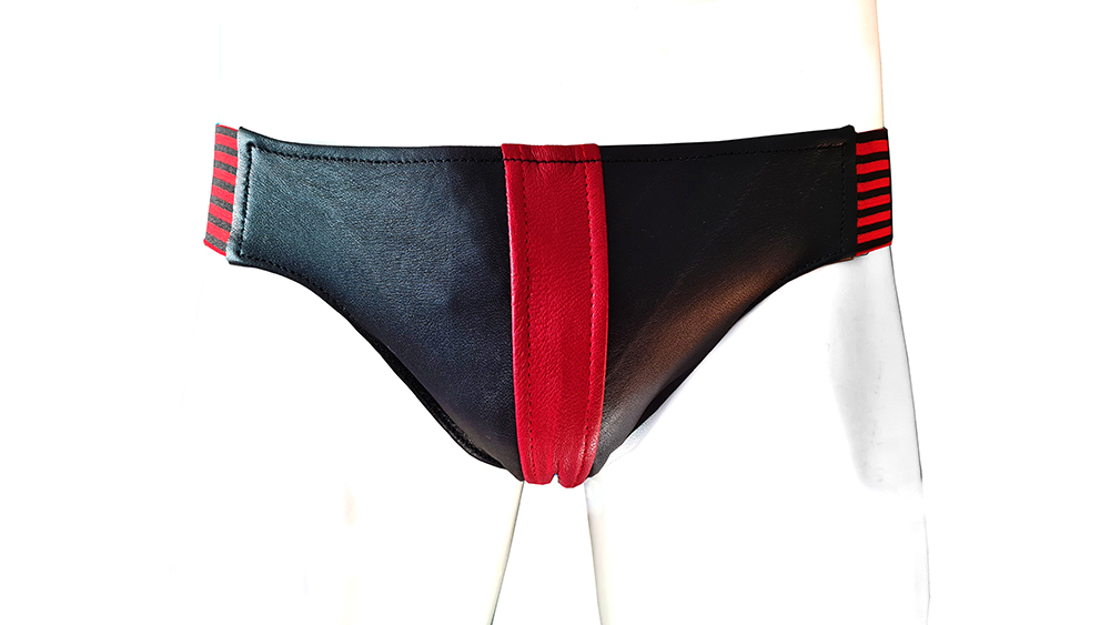 Leather Jocks with Stripes - OS - Black/Red