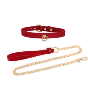 Silicone Collar with Leash and Chains Red