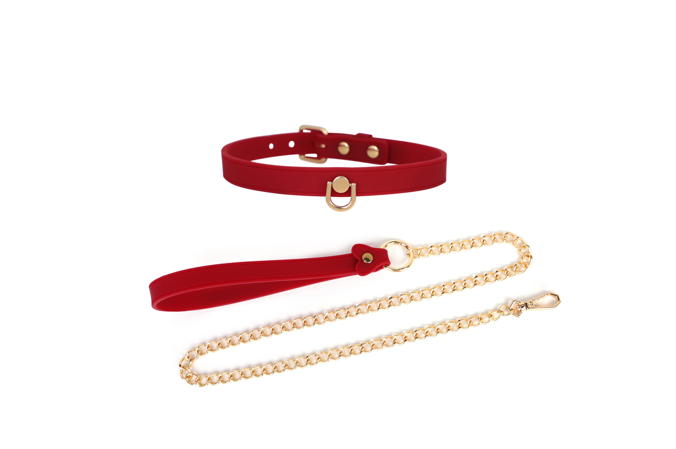 Silicone Collar with Leash and Chains Red