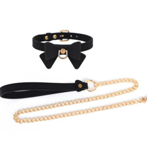Silicone Collar with Bow, Leash and Chains Black