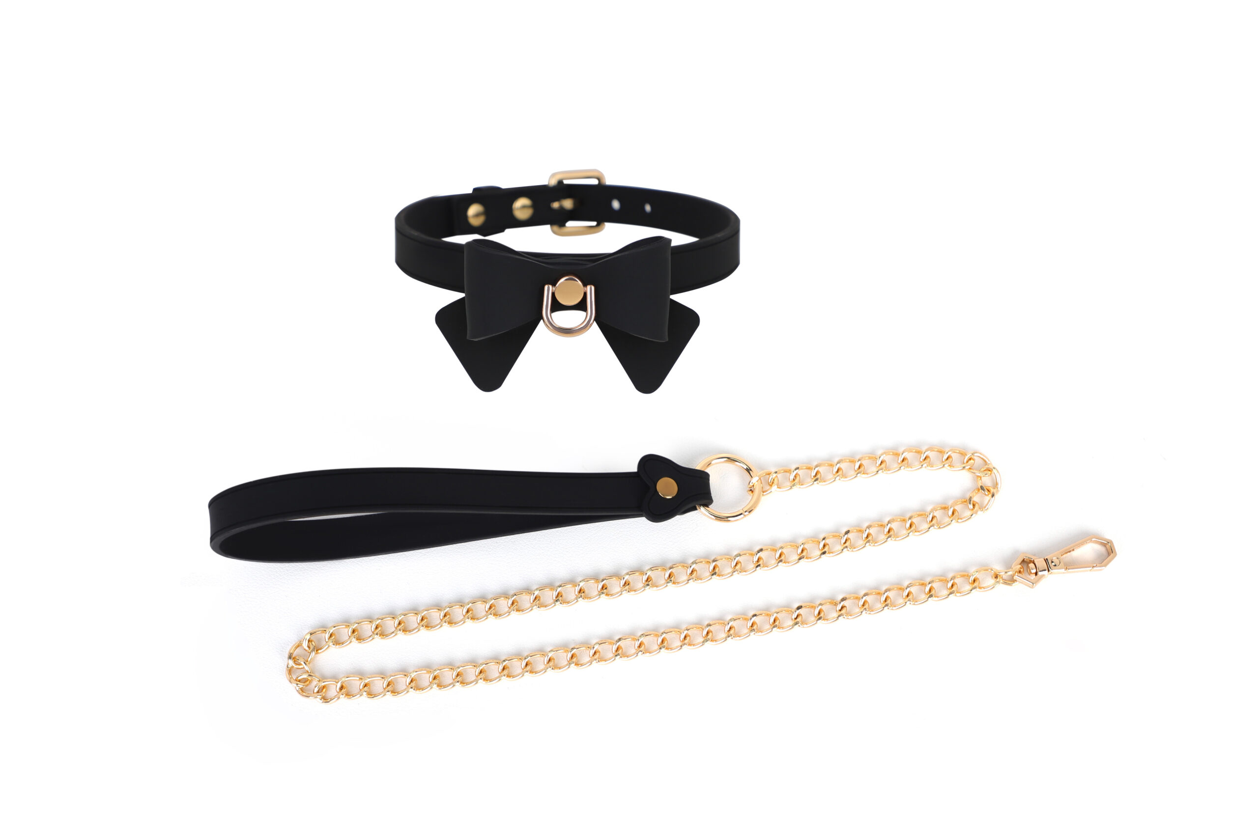 Silicone Collar with Bow, Leash and Chains Black
