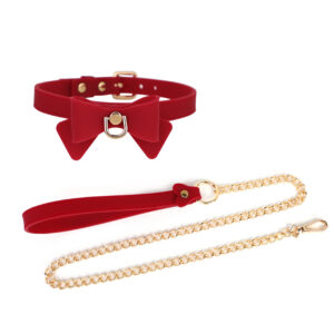 Silicone Collar with Bow, Leash and Chains Red