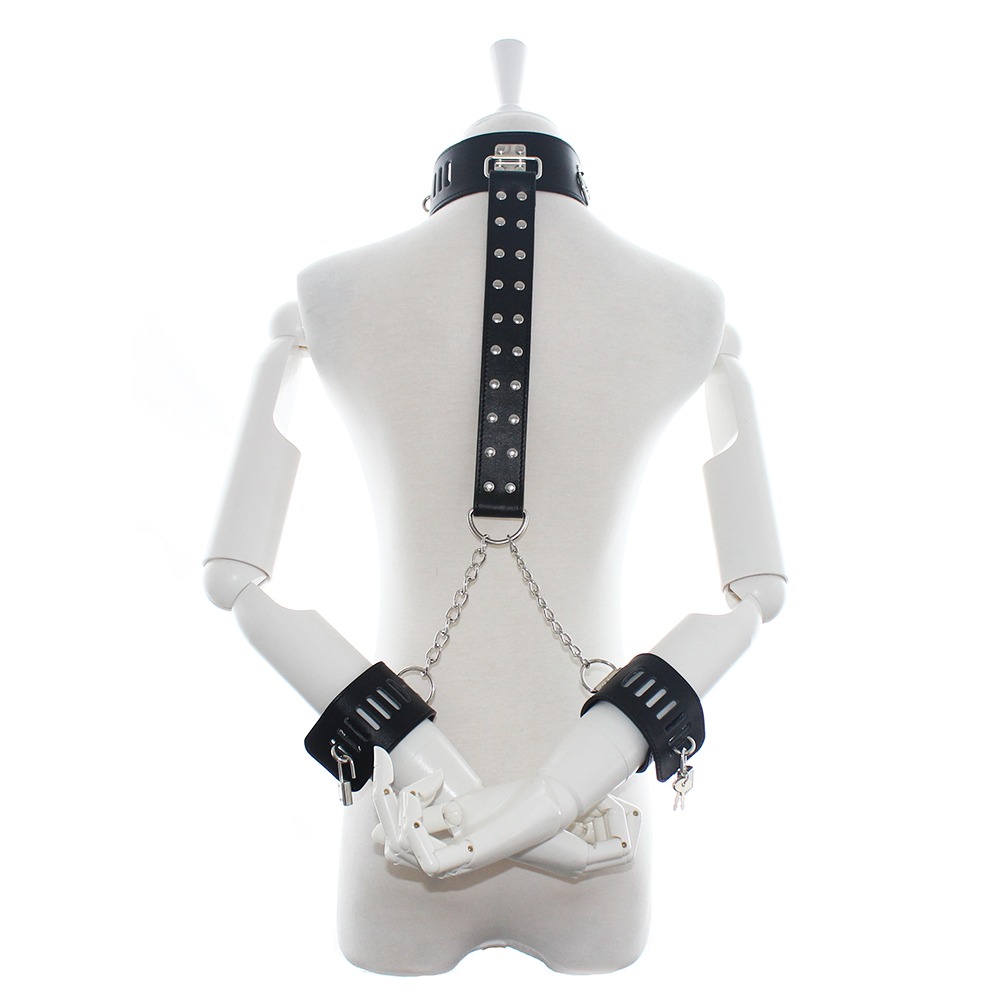 Adjustable Collar with Strap and Wrist Restraints Black