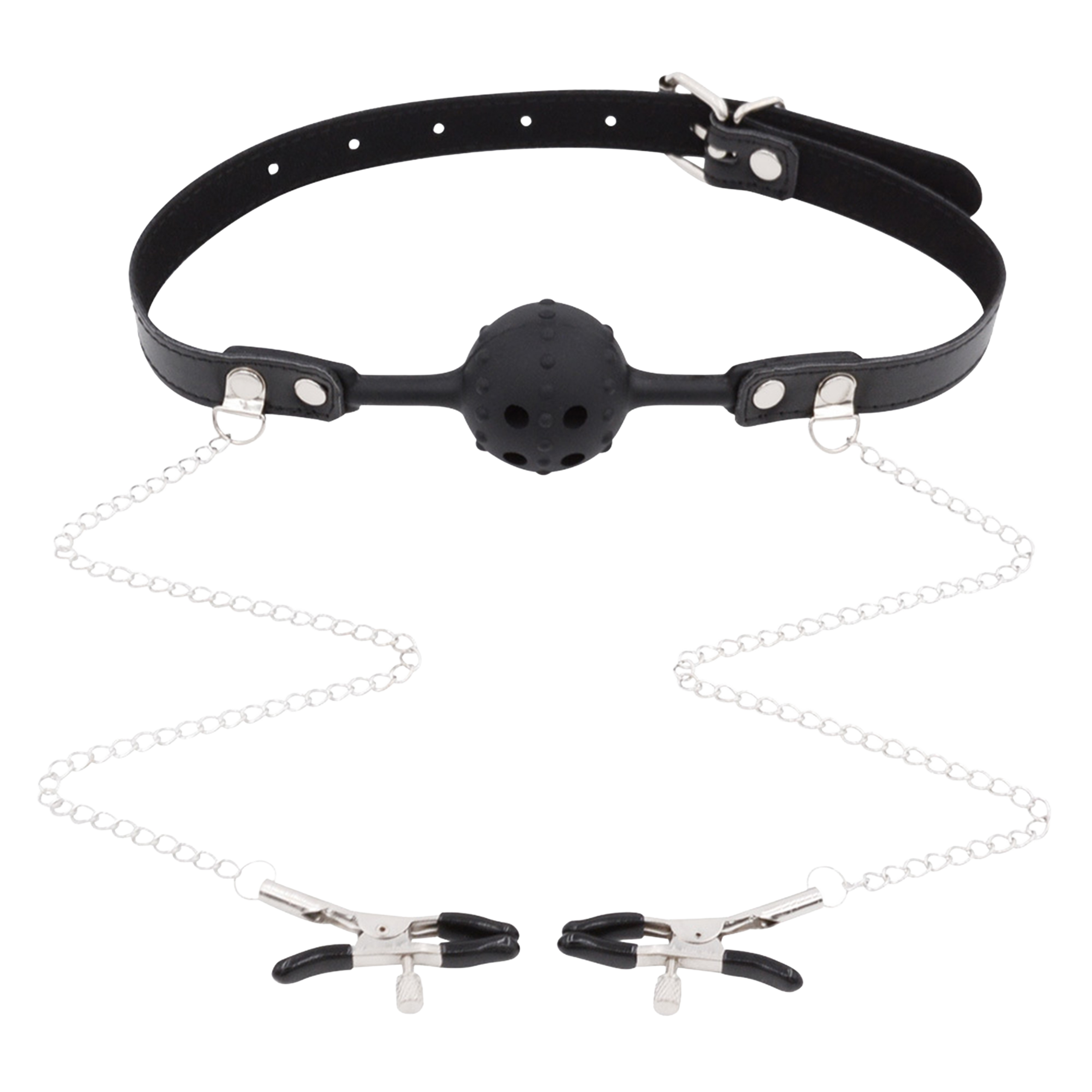 Silicone Ballgag With Nipple Clamps Black